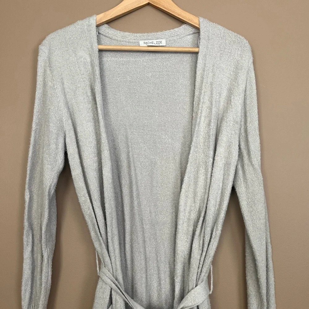 {Rachel Zoe} Long Duster Cardigan Sweater with Tie Waist in Grey - Womens Medium
